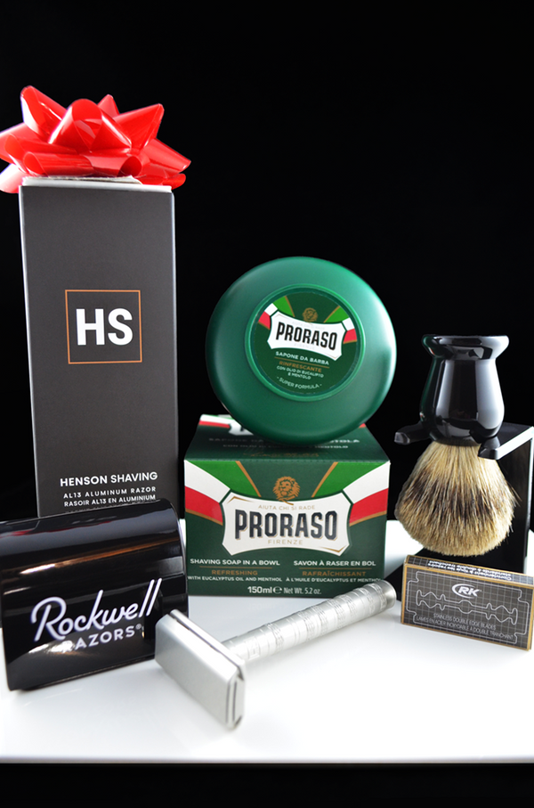 Henson AL13 Medium Safety Razor 6 - Piece Proraso Shaving Set