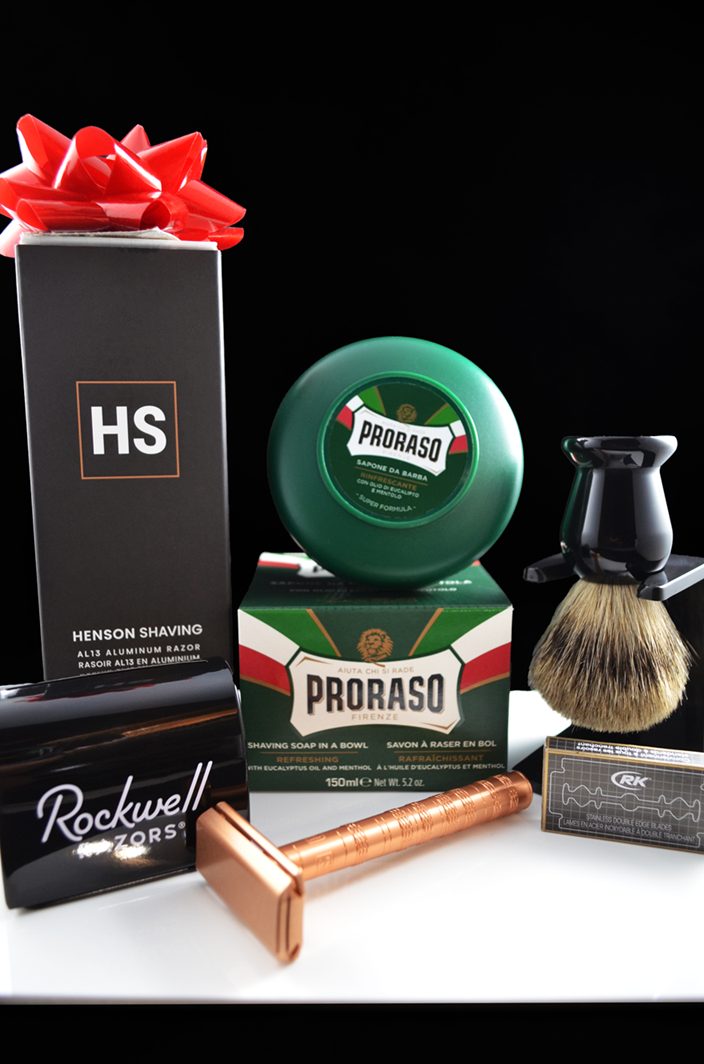 Henson AL13 Medium Safety Razor 6 - Piece Proraso Shaving Set