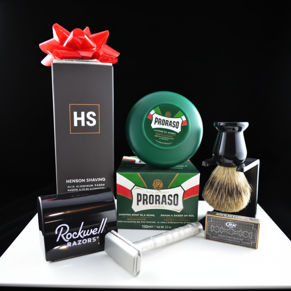 Henson AL13 Mild Safety Razor 6 - Piece Proraso Shaving Set