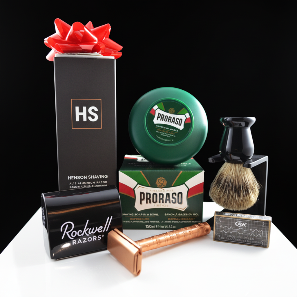 Henson AL13 Mild Safety Razor 6 - Piece Proraso Shaving Set