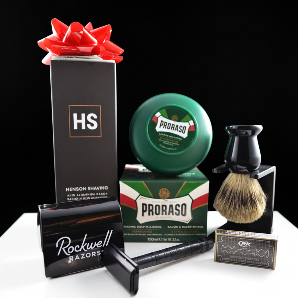 Henson AL13 Mild Safety Razor 6 - Piece Proraso Shaving Set