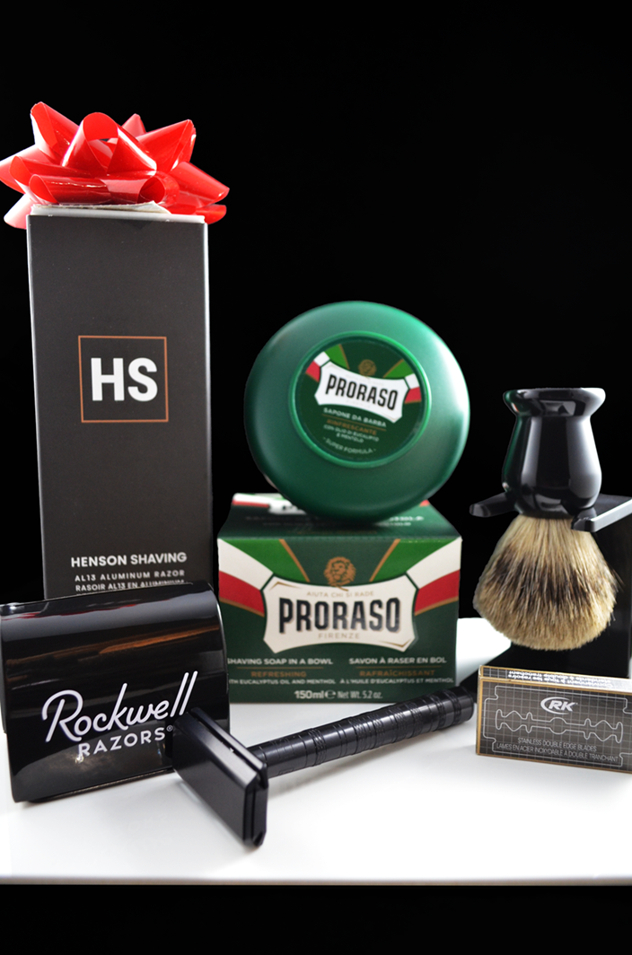 Henson AL13 Mild Safety Razor 6 - Piece Proraso Shaving Set