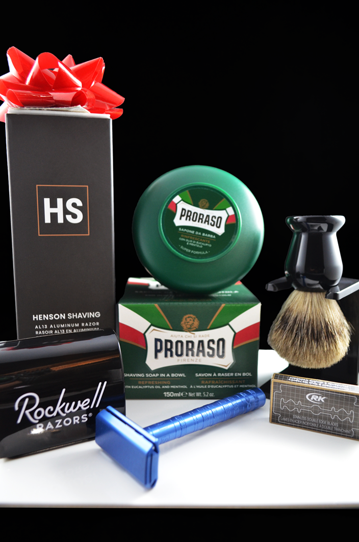 Henson AL13 Mild Safety Razor 6 - Piece Proraso Shaving Set