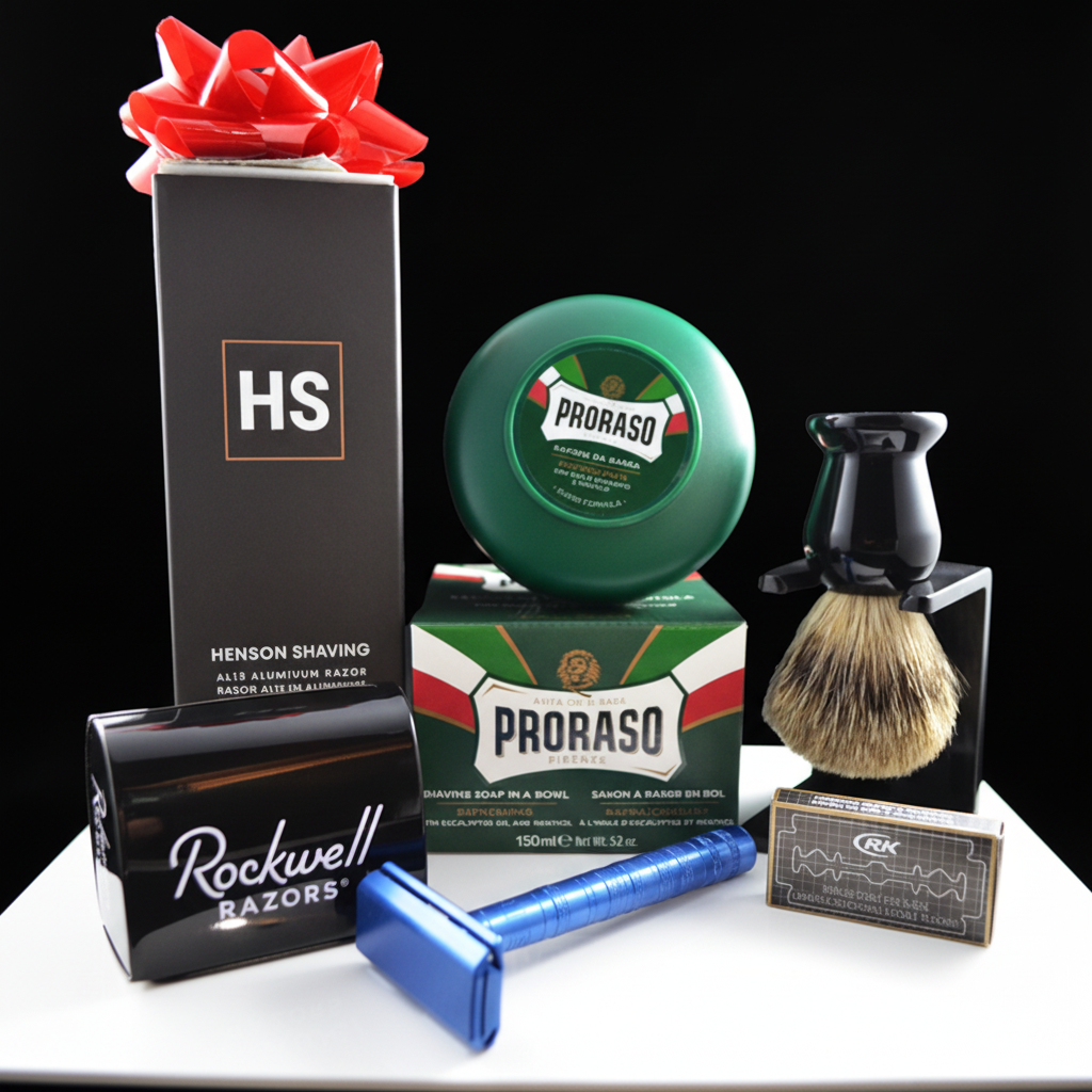 Henson AL13 Mild Safety Razor 6 - Piece Proraso Shaving Set