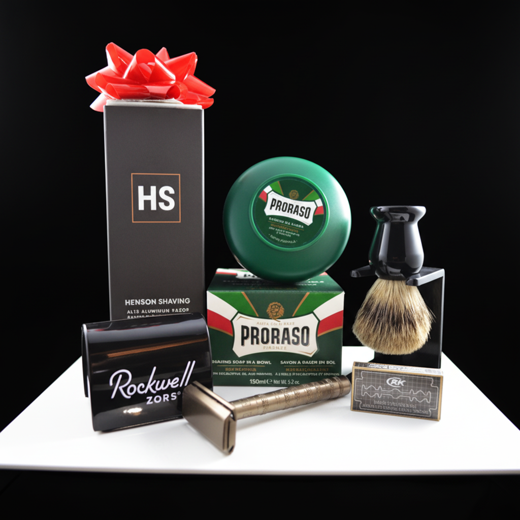 Henson AL13 Mild Safety Razor 6 - Piece Proraso Shaving Set