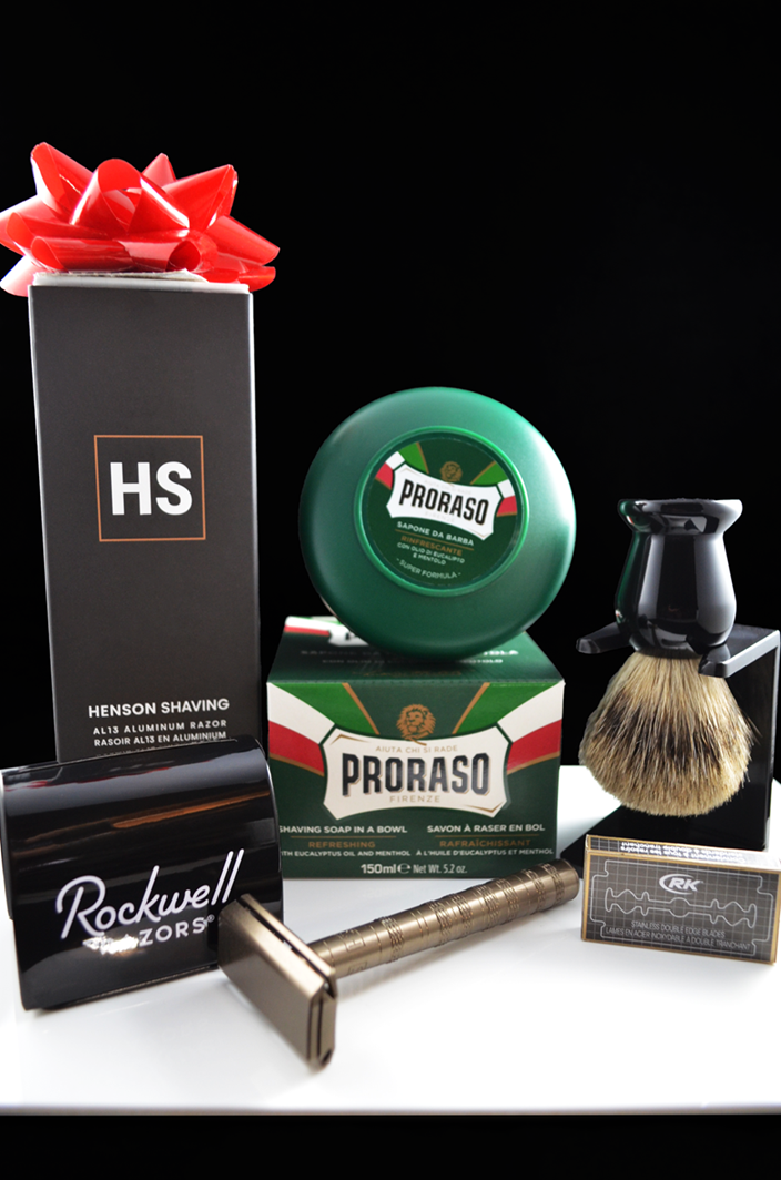 Henson AL13 Mild Safety Razor 6 - Piece Proraso Shaving Set