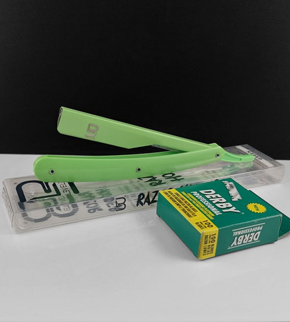Level 3 Barber Razor with 100 Derby Single Edge Blades, Green