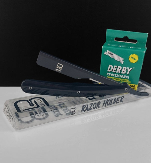 Level 3 Barber Razor with 100 Derby Single Edge Blades, Black