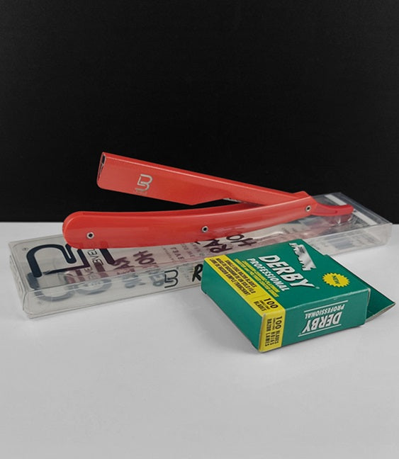 Level 3 Barber Razor with 10 Derby Single Edge Blades, Red