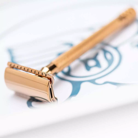 Merkur 24G Extra Long Handle Double Edge Safety Razor Rose Gold with 10 Blades