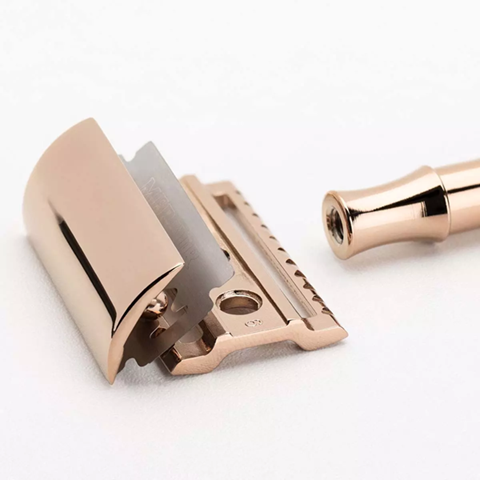 Merkur 24G Extra Long Handle Double Edge Safety Razor Rose Gold with 10 Blades