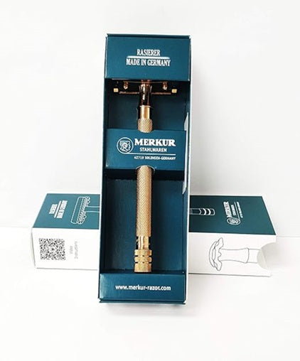 Merkur 24G Extra Long Handle Double Edge Safety Razor, Rose Gold PVD Coated