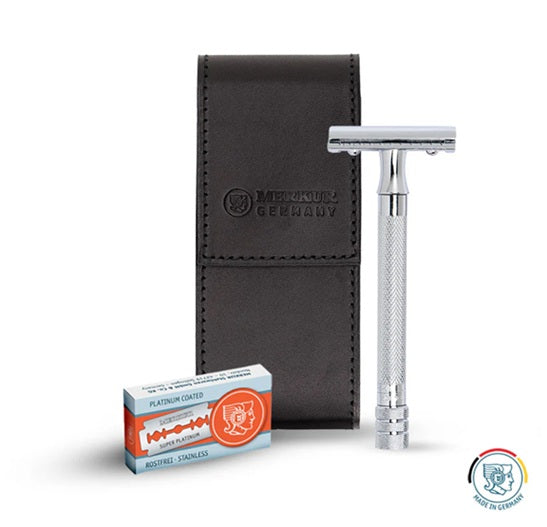 Merkur 5005 Travel Shaving Set with Merkur 23C, Leather Case and 10 Blades