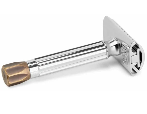 Merkur 500 Progress Adjustable Double Edge Safety Razor, Antique Brass Knob