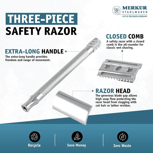 Merkur 24C Extra Long Double Edge Safety Razor with 10 Blades