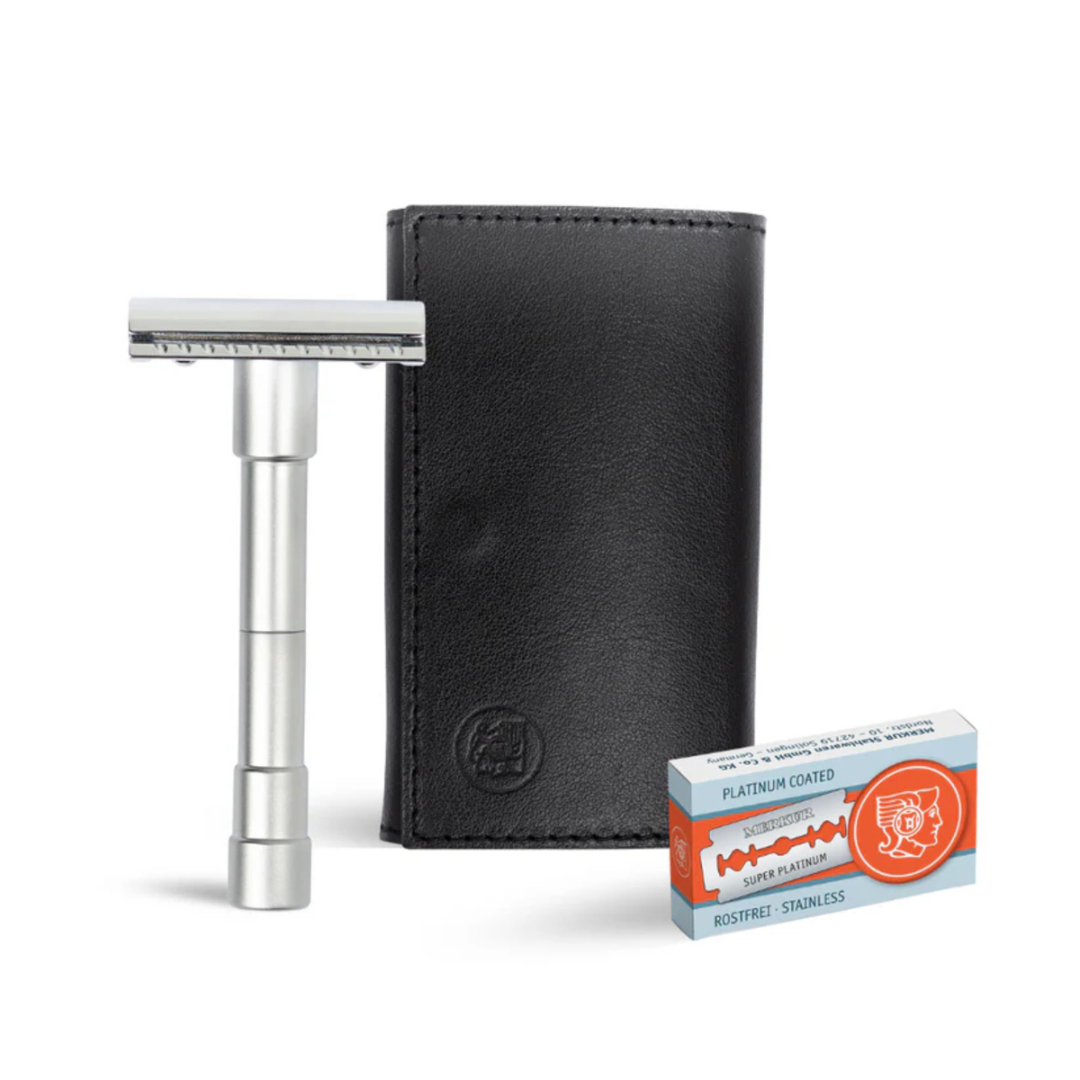 Merkur 46C 3-Piece Travel Safety Razor Set In Black Leather Case