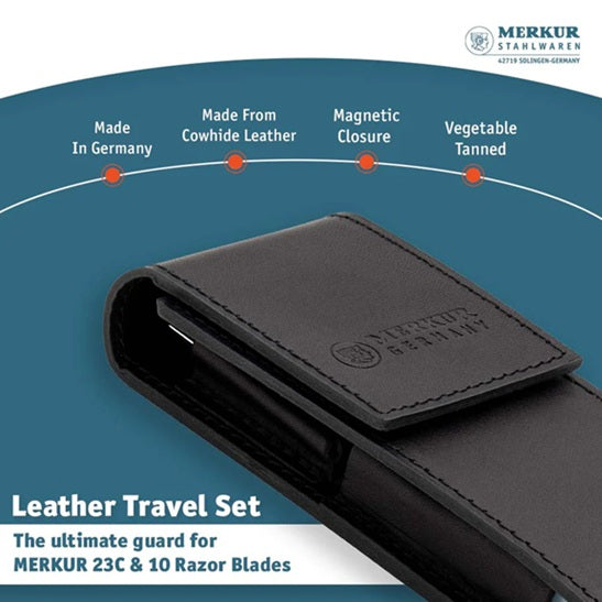 Merkur 5005 Travel Shaving Set with Merkur 23C, Leather Case and 10 Blades