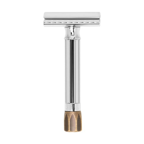 Merkur 500 Progress Adjustable Double Edge Safety Razor, Antique Brass Knob
