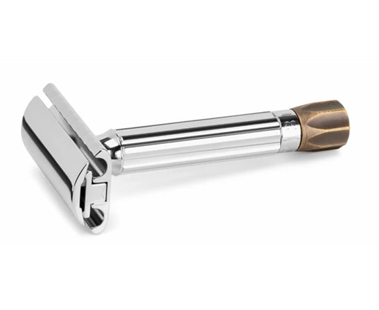 Merkur 500 Progress Adjustable Double Edge Safety Razor, Antique Brass Knob