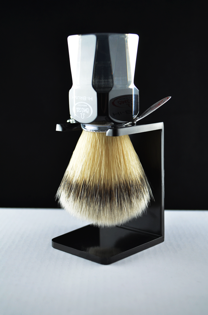 Omega HI-BRUSH Synthetic Fiber Shaving Brush, Black & Transparent Resin Handle