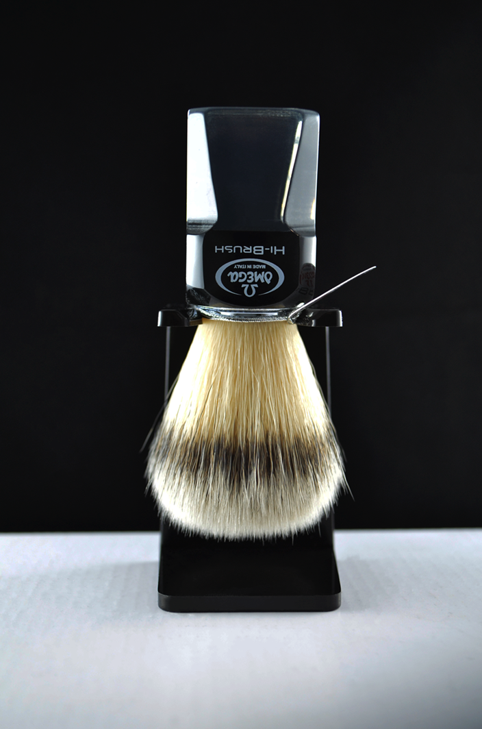 Omega HI-BRUSH Synthetic Fiber Shaving Brush, Black & Transparent Resin Handle