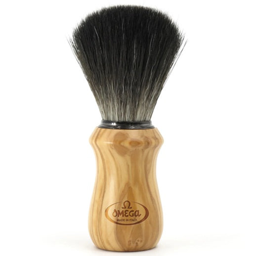 Omega Black Hi-Brush Fiber Shaving Brush, Olivewood Handle