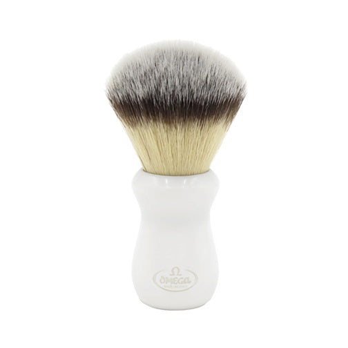 Omega Hi-Brush Fiber Shaving Brush, White Handle