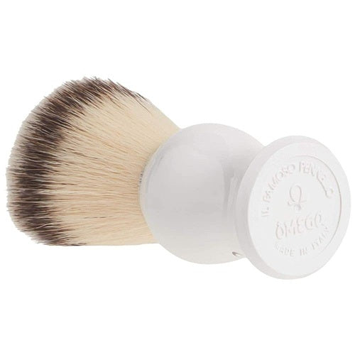 Omega Hi-Brush Synthetic Fiber Shaving Brush, White Handle