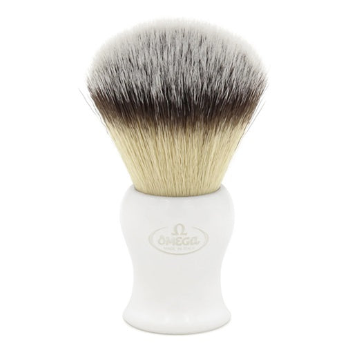 Omega Hi-Brush Fiber Shaving Brush, White Handle