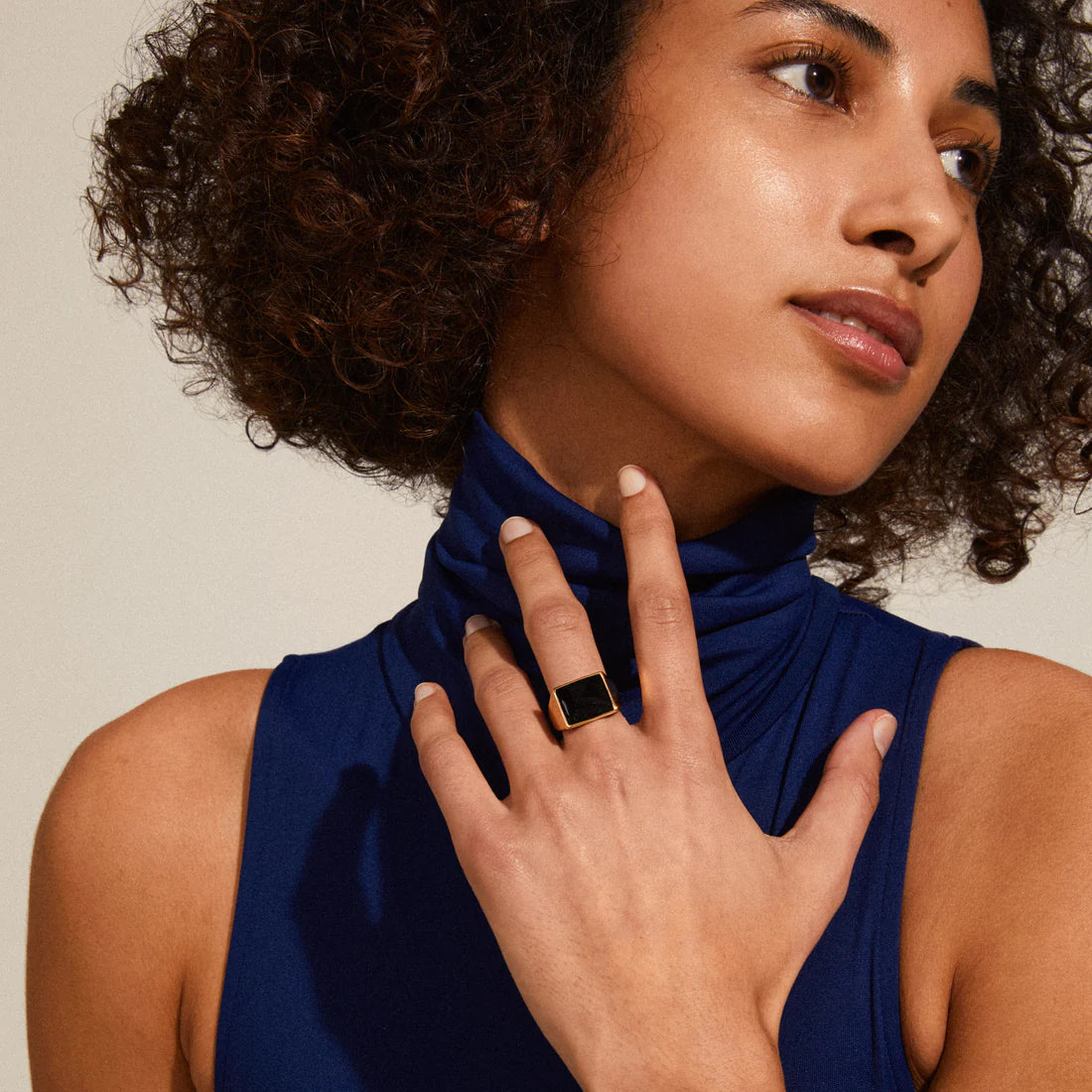 Pilgrim ECRU Black Signet Ring Gold-Plated