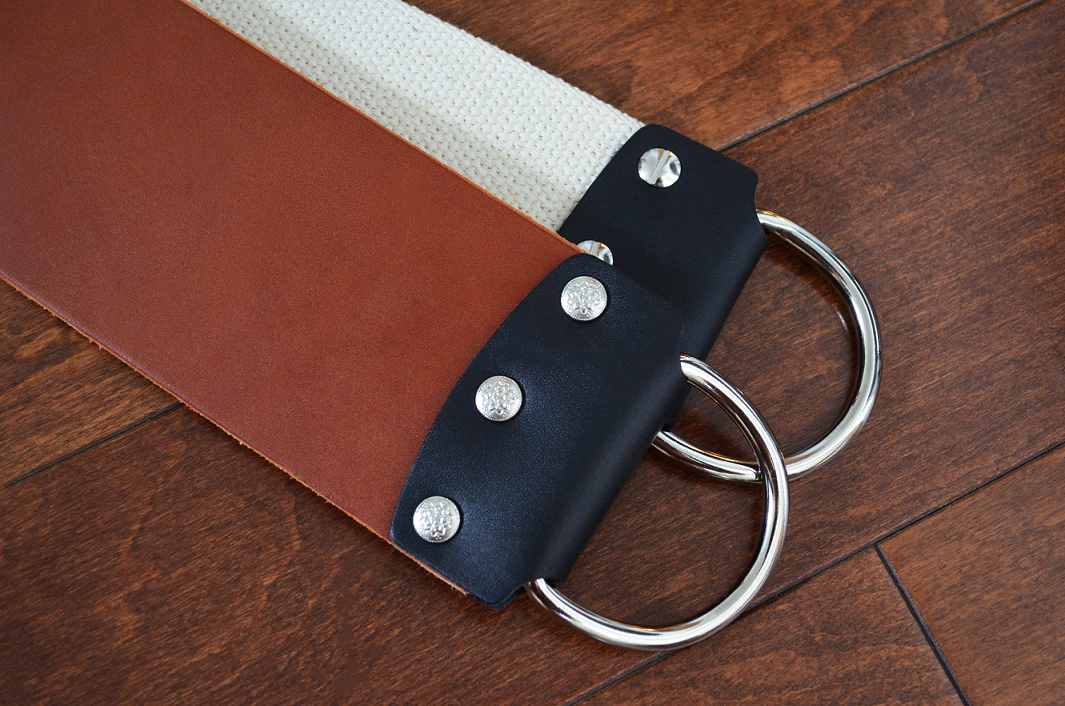 3&quot; English Bridle Chestnut Hanging Strop w/ D-Ring, Straight Razor Strop