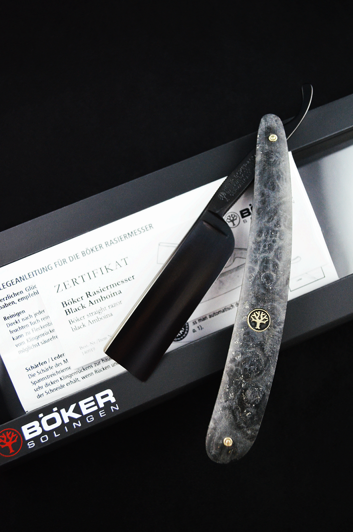 Boker Black Amboina Wood 6/8 Straight Razor