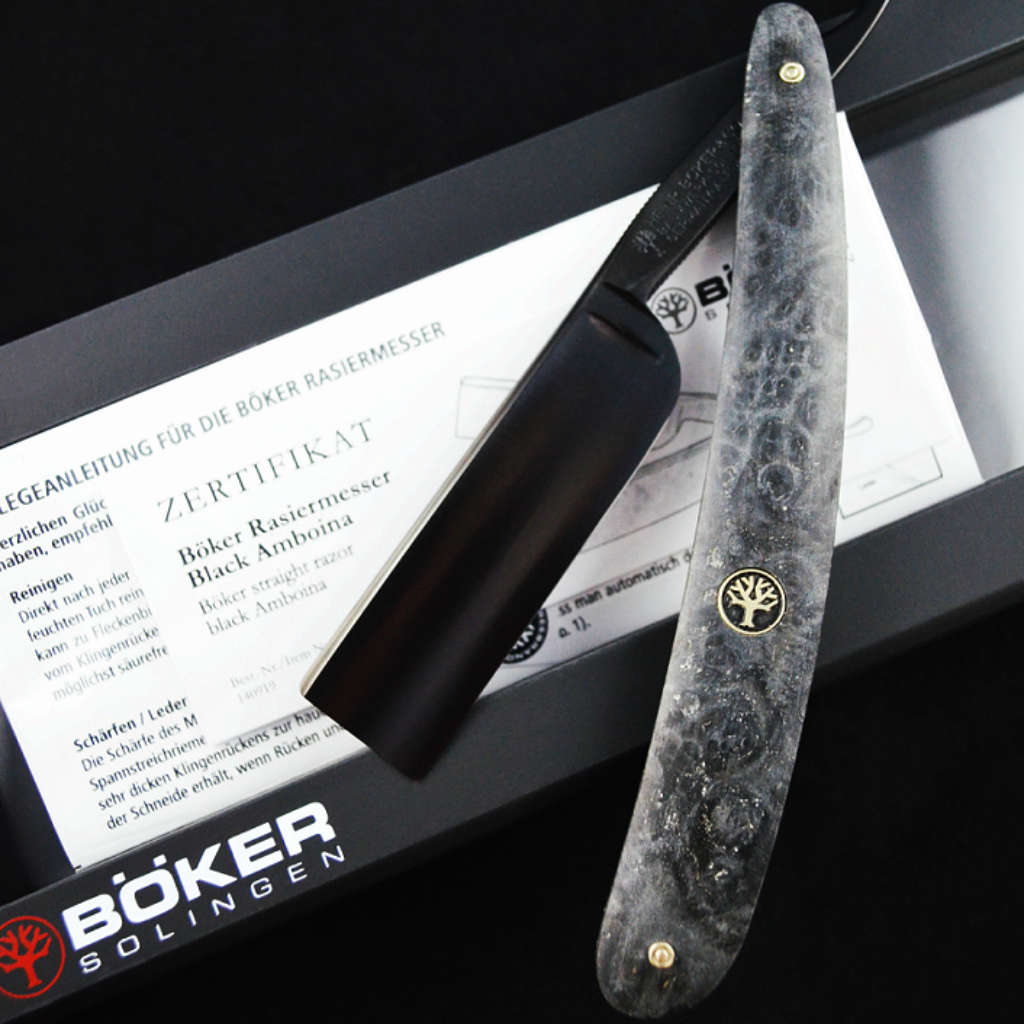 Boker Black Amboina Wood 6/8 Straight Razor