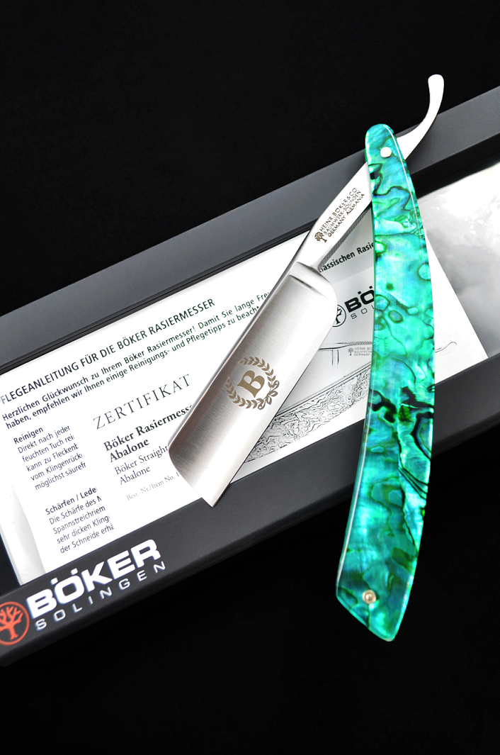 Boker Green Abalone 6/8 French Point Straight Razor