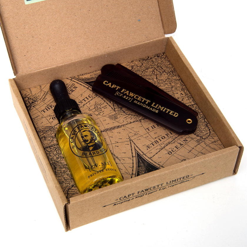 Captain Fawcett's Private Stock Beard Oil & Beard Comb Gift Set
