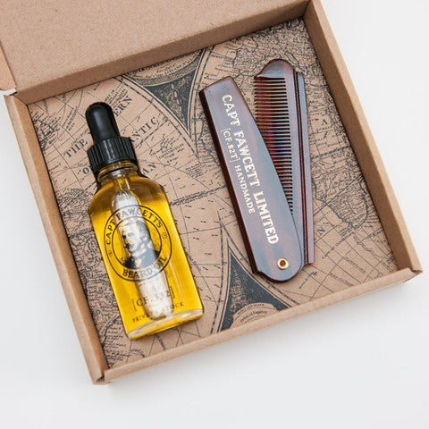 Captain Fawcett's Private Stock Beard Oil & Beard Comb Gift Set