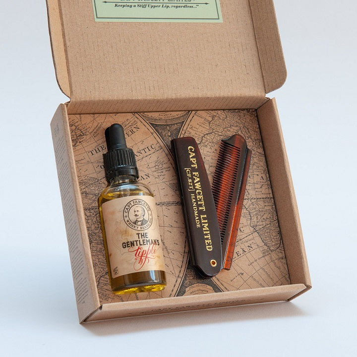 Captain Fawcett's Whiskey Beard Oil & Beard Comb Gift Set
