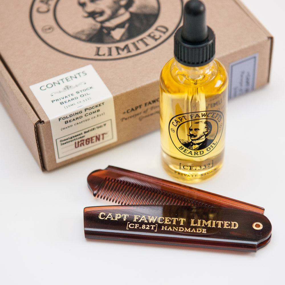 Captain Fawcett's Private Stock Beard Oil & Beard Comb Gift Set