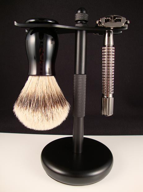 Double Edge Safety Razor and Brush Stand - Black