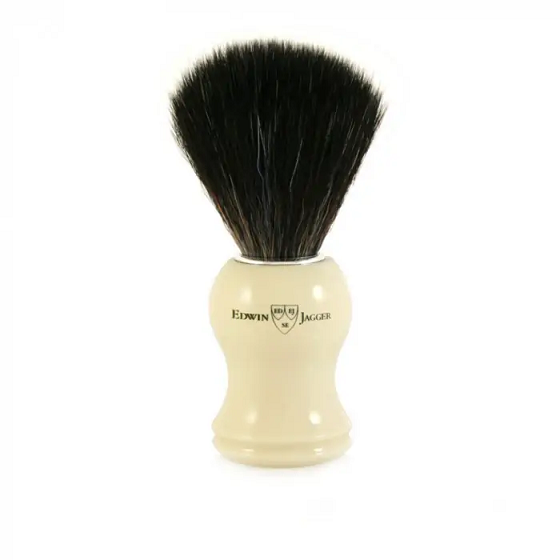 Edwin Jagger 21P37 Imitation Ivory Shaving Brush (Black Synthetic)