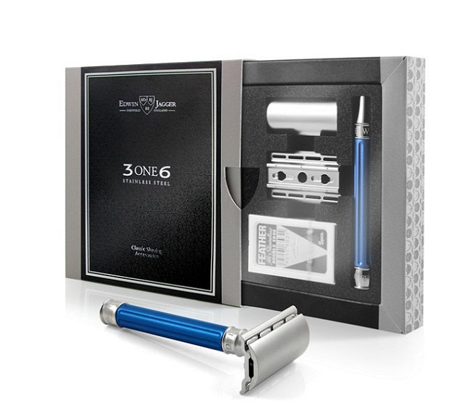 Edwin Jagger 3ONE6 Stainless Steel Blue DE Safety Razor