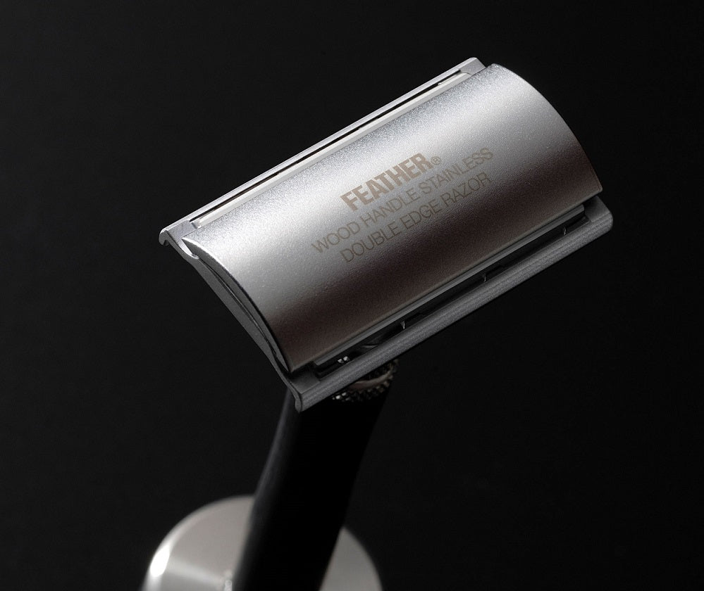 Feather Wood Handle Stainless Double Edge Razor w/Stainless Steel and Wood Stand WS-D2S
