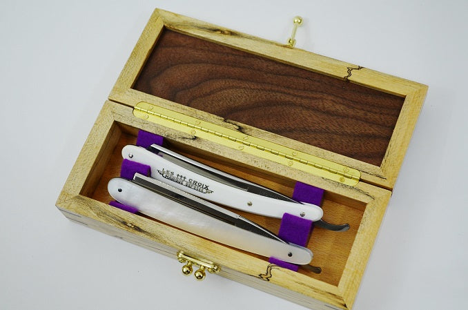 Handmade Walnut and Spalted Maple 2 Straight Razor Box