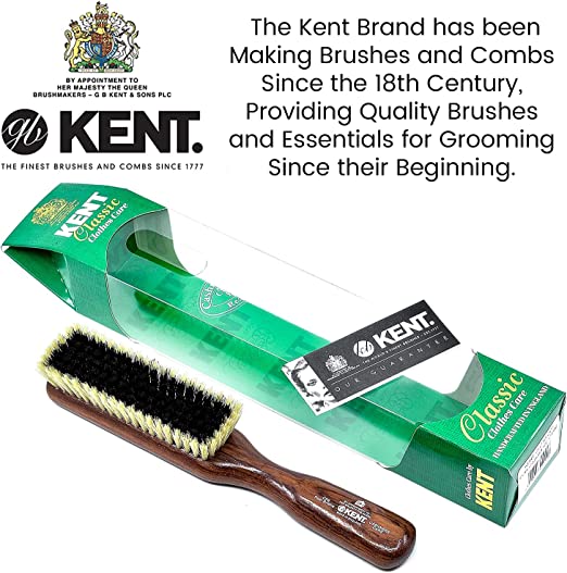 Kent K-CP6 Clothes Brush, For Cashmere, Black & White Pure Bristle, Mahogany