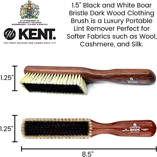 Kent K-CP6 Clothes Brush, For Cashmere, Black &amp; White Pure Bristle, Mahogany