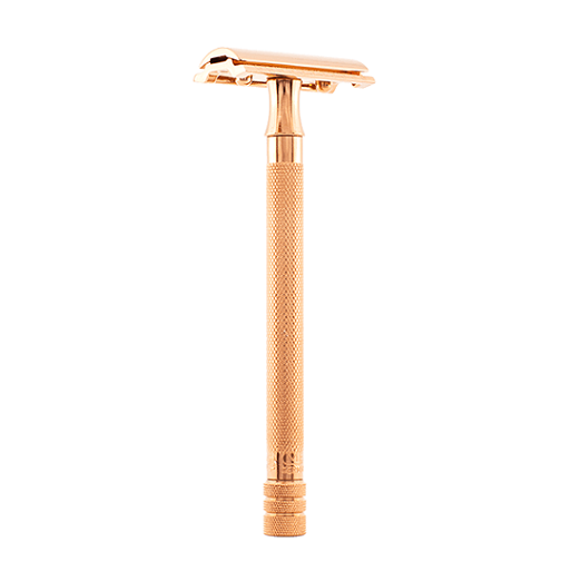 Merkur 24G Extra Long Handle Double Edge Safety Razor, Rose Gold PVD Coated