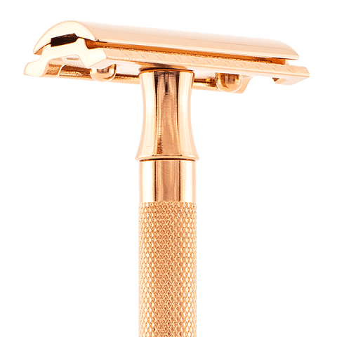 Merkur 24G Extra Long Handle Double Edge Safety Razor, Rose Gold PVD Coated