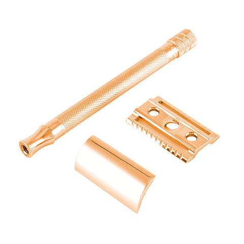 Merkur 24G Extra Long Handle Double Edge Safety Razor, Rose Gold PVD Coated