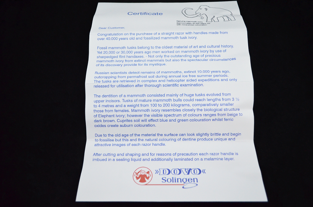 NOS Dovo Genuine Mammoth Tusk Ivory 5/8 Straight Razor