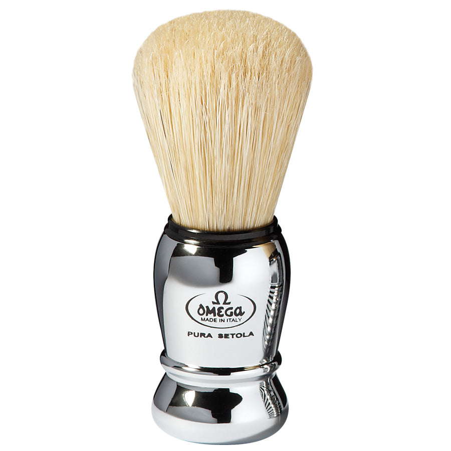 Omega Boar Bristle Shaving Brush Chromed Plastic Handle